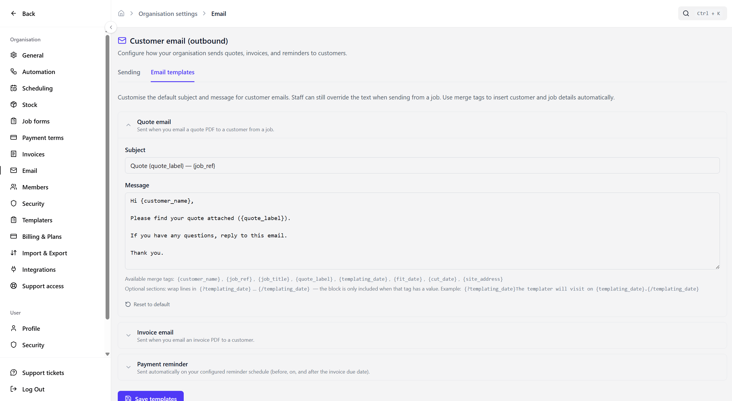 CutBench job email thread showing customer messages attached to a job